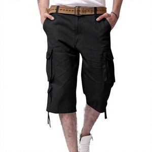 Custom Cargo <b>Shorts</b> for Men Solid Cotton Buttons Zipper Straight Capris with Muti Pockets Loose Fitting Athletic <b>3</b>/<b>4</b> Length Pant - Product Image 2