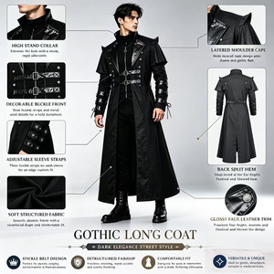 Disfraces de Cosplay de Anime para Adultos, Chaqueta Larga Negra para Hombre, Estilo Gótico Steampunk Punk, Gabardina de Caballero Noble, para TV, Películas, Halloween - Product Image 3