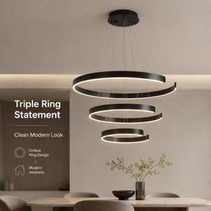 Lustre moderne en métal pour intérieur, LED dimmable avec télécommande, trois anneaux, hauteur réglable, pour salle à manger, salon - Product Image 2