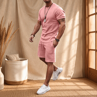 Ensemble court d'été 2 pièces pour homme, t-shirt décontracté à col rond et short à cordon, survêtement streetwear, tenue de jogging, grandes tailles M-3XL