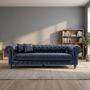 Sofá Chesterfield Negro Tapizado en Cuero con Brazos Enrollados para Sala de Estar - Product Image 2