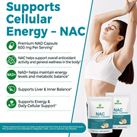 Complément alimentaire antioxydant pour le bien-être, en gélules, à base de N-Acétyl-L-Cystéine (NAC) et de NAD+, avec huile de noix de coco et huile MCT, fabriqué en usine GMP, marque privée.