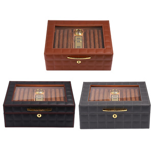 JUYIN spot cigar humidor constant temperature high-grade leather large capacity cedar wood cigar humidor