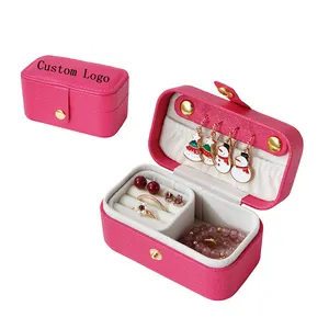 Jewelry Ring Box Women Girl Gift Case with Logo Travel Wholesale Mini Pu Leather Jewellery Earring Portable Small Red Organizer