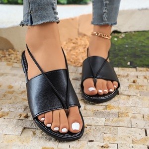 Sandales plates minimalistes pour femmes, à lanières élastiques à la cheville, bout ouvert, semelle souple, chaussures d'été pour le quotidien et les vacances - Product Image 4