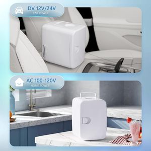 Mini réfrigérateur compact de 4 litres, 6 canettes, refroidisseur et chauffe-plat portable pour boissons, aliments, soins de la peau, blanc - Product Image 5