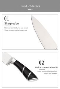 Juego de Cuchillos de Cocina Kitchenbliss de 9 Piezas, Acero Inoxidable, Afilador de Cuchillos, Tijeras, Pelador, Juego de Cuchillos Profesionales con Mango Hueco en Forma de Herradura - Product Image 4