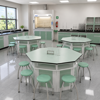 Banc de laboratoire hexagonal, table de laboratoire hexagonale, bureau de laboratoire de chimie scolaire, table hexagonale pour étudiants avec chaises, université