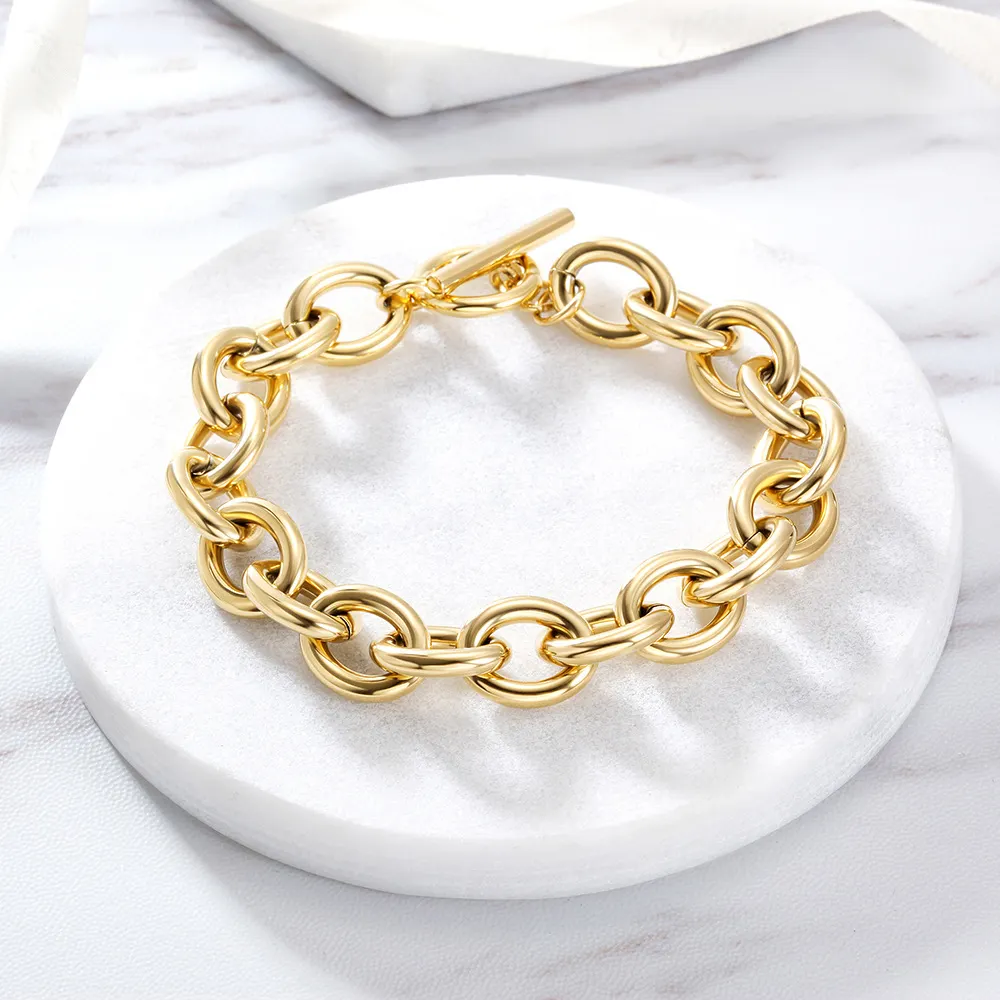 Women Stainless Steel Big Oval Gold Chunky Chain & Link Bracelet Cuban Link Bracelets