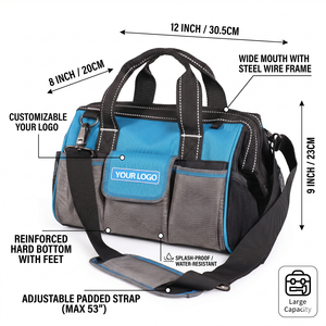 Blue & Grey Heavy Duty Oxford <b>Tool</b> Bag Collection for Electrician Carpenter, Full Range Customizable Logo Backpack <b>Trolley</b> Tote - Product Image 6