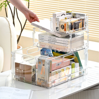 Boîte de rangement pliable avec poignée Organisateur cosmétique transparent Étagère de rangement de bureau de grande capacité Étagère de rangement de salle de bain