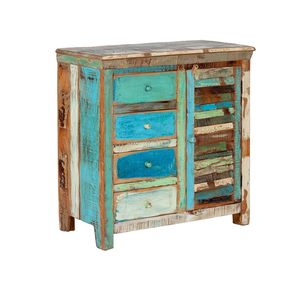 Aparador de madera maciza para sala de estar, cocina, armario de almacenamiento, unidad de almacenamiento de vajilla | Gabinete de almacenamiento de madera recuperada Multicolor - Product Image 2