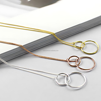 Collier pendentif à deux cercles en argent Sterling 925 fin simple pour femmes anneaux doubles cercles imbriqués anneaux liés à l'infini