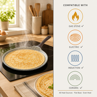 Plaque de cuisson pour tortillas et crêpes, trois couleurs, en aluminium moulé, revêtement antiadhésif effet pierre moderne, compatible induction, écologique, avec poignée en bois