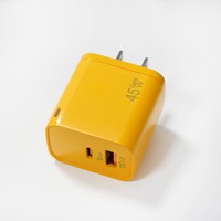 Pengisi Daya GaN 45W A+C Dual Port Pengisian Cepat Lampu LED Warna Macaron PD QC3.0 Adaptor Pengisi Daya Dinding Universal untuk Ponsel Laptop