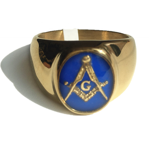 UJBOX da uomo anelli da uomo R726G classico blu rosso smalto massonico gioielli placcati oro fusione in acciaio inossidabile - Product Image 6