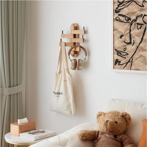 <b>Wooden</b> <b>Coat</b> Rack With Rotating Wall <b>Hooks</b> Wall Mounted Adjustable Multipurpose For Dorm Entryway Dressing Room Bathroom - Product Image 1