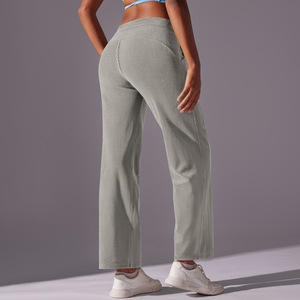 <span class=keywords><strong>Pantaloni</strong></span> larghi personalizzati <span class=keywords><strong>pantaloni</strong></span> larghi a gamba larga in <span class=keywords><strong>velluto</strong></span> alto a coste Casual Yoga <span class=keywords><strong>pantaloni</strong></span> a gamba dritta con tasca - Product Image 2