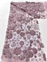 Tissu français extensible brodé de perles et de sequins en chiffon, appliqué 3D fait main, pour robes de mariée