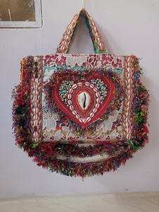 Sac fourre-tout en cuir véritable pour femmes, style bohème fait main, design perlé, embellissement en coquillage, fermeture à glissière, style décontracté plage, KAMARVY - Product Image 1