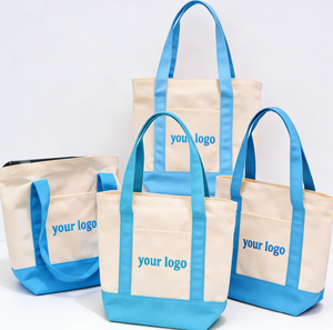 Sac fourre-tout en toile de coton moyen avec poche et fermeture éclair, personnalisable avec impression de logo, avec poignée de longueur épaule et cordon en ruban - Product Image 4