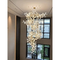 Lustre post-moderne en feuilles de Ginkgo, luminaire suspendu pour escalier d'hôtel, salle de banquet, hall d'entrée