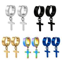 Boucles d'oreilles pendantes en acier inoxydable avec croix, style Hip Hop Punk, tendance européenne et américaine, fermoir court à pression