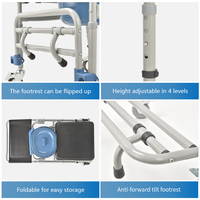 Chaise de toilette compacte anti-basculement réglable avec repose-pieds pour hôpital, bain, douche, chaise de toilette avec roulettes pour personnes âgées