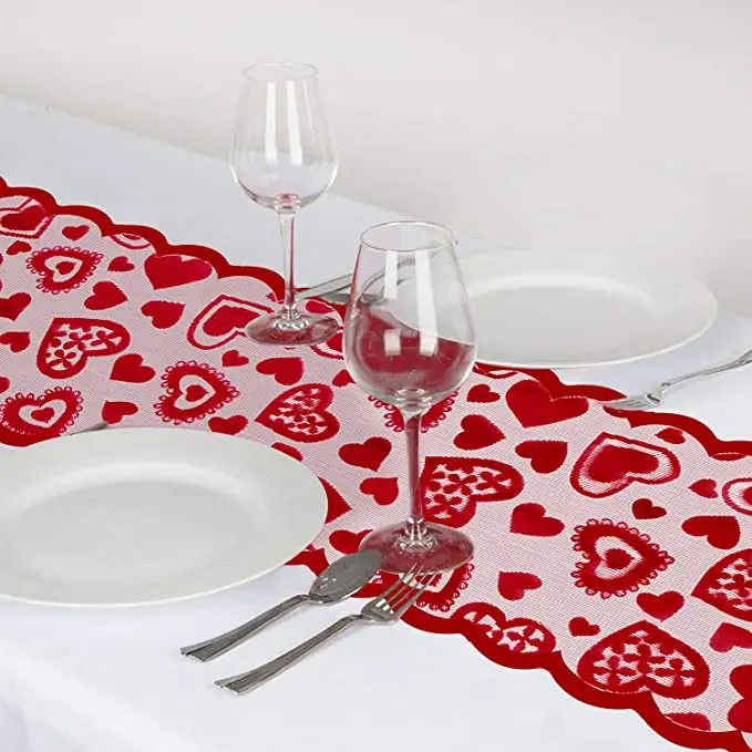 Sevgililer günü masa koşucu 13x72 inç kırmızı dantel masa koşucu düğün için sevgililer süslemeleri sevgililer günü