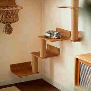 Penggaruk pohon kucing terpasang di dinding kayu untuk memanjat kucing rak dinding hewan peliharaan tempat bertengger tangga hewan peliharaan untuk dalam ruangan - Product Image 3