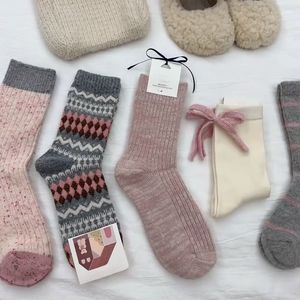 Women's Mid Calf <b>Socks</b> Thickening Thermo Fair Isle Slouch Style Korean Sweet <b>Long</b> <b>Socks</b> With Bow Autumn Winter Wear - Product Image 2