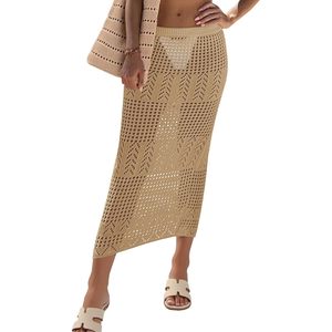 Womens <b>Crochet</b> <b>Skirt</b> Cover Up High Waist Sheer <b>Mesh</b> Maxi Beach Knit Hollow Out Swimsuit Coverups - Product Image 1