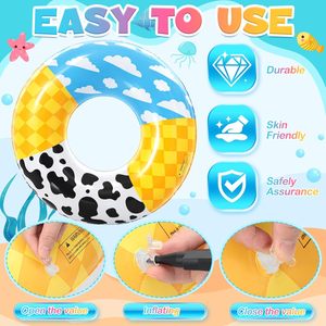 4 Pack Cartoon Sky & Cow Print <b>Inflatable</b> Swim Rings <b>for</b> <b>Pool</b> Beach - Product Image 3