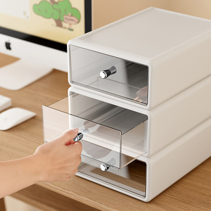 White Transparent <strong>Stacked</strong> <strong>Drawer</strong> Storage Box <strong>Plastic</strong> Office Supplies File Rack Desktop Filing Organizers Anti Slip - Product Image 5