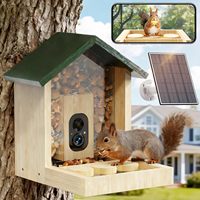 Cadeaux pour les Amateurs d'Écureuils : Mangeoire à Oiseaux en Bois à Fixation Arbre, Alimentée par Énergie Solaire, Mangeoire Intelligente en Cèdre pour Écureuils avec Panneau Solaire