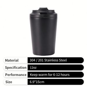 Mug isotherme en acier inoxydable de 12 oz pour café, portable, avec couvercle, pour vente en gros - Product Image 4