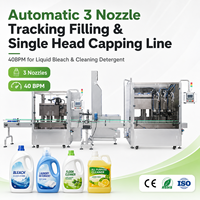 Ligne de remplissage et de bouchage automatique ZXSMART à 3 buses avec suivi de la bouteille et tête de bouchage unique, 40 BPM, pour détergent liquide et eau de Javel