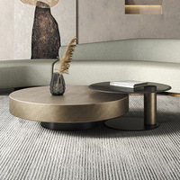 Table basse ronde minimaliste moderne en acier inoxydable pour petits espaces, avec plateau en verre trempé ou marbre