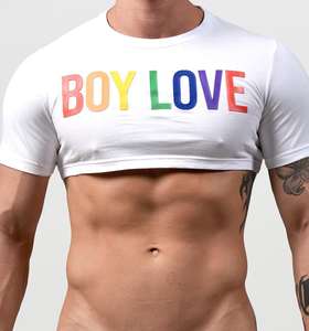 Taglio dritto, girocollo e stampa in gomma di cotone Color arcobaleno ragazzo LOVE Private Label maniche corte t Shirt Crop <span class=keywords><strong>Top</strong></span> per gli uomini - Product Image 3