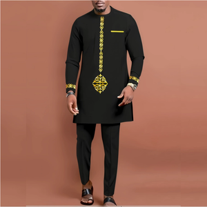 Ensemble Deux Pièces Dashiki Homme Manches Longues et Pantalon, <span class=keywords><strong>Vêtements</strong></span> Traditionnels Africains, Tenues Caftan de Luxe Homme, Costumes Élégants 3% de RÉDUCTION - Product Image 4