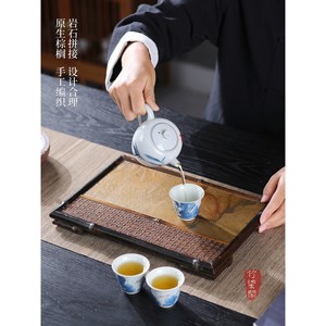 Purple <b>Bamboo</b> Rock Tea Tray Zisha Material Traditional Style Dry Brewing <b>Table</b> With Woven <b>Bamboo</b> Holder - Product Image 5