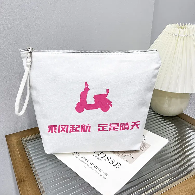 Wholesale Simple Printred Women Canvas Cotton Zipper Tote Bags Reusable Shopping Grocery Handbag Supplier