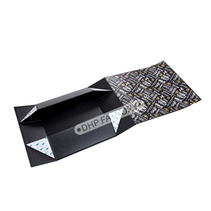 Black Magnetic Foldable Gift Box with Ribbon Full Cover UV Printing Custom Rigid Packaging for Clothing and Luxury Gifts - Product Image 2