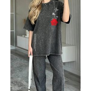 FOXA เสื้อยืดโอเวอร์ไซส์สำหรับผู้หญิงผ้าฝ้ายพิมพ์ลายดอกไม้ฤดูร้อนสวมใส่สบายๆ - Product Image 3