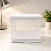 Boîte à gâteau pliable transparente en PET de 8 pouces carrée, profil bas, emballage alimentaire sûr avec base blanche pour pain et gâteaux