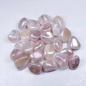 Wholesale Precious stone Aura silvery white crystal gemstones Tumbled Stone Gravel crystals healing stones