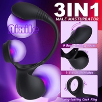 Anneau vibrant pour pénis avec boules, masseur de prostate, jouets sexuels masculins, 3 en 1, anneau vibrant pour pénis avec mode de roulement des billes, 9 vibrations