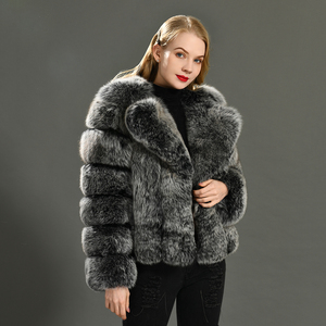 Cappotto invernale di lusso da donna con collo in vera pelliccia di volpe <span class=keywords><strong>Parka</strong></span> blu a maniche lunghe giacca traspirante in vera pelliccia di volpe - Product Image 6