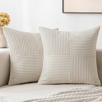Ensemble de 4 coussins décoratifs carrés lavables en velours côtelé style bohème 40x40cm avec fermeture éclair pour canapé et fauteuil, série grise, estampage à chaud