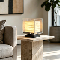 Lampe de table en papier de riz Japandi avec coque extérieure en acrylique transparent, variateur tactile LED tricolore, lumière chaude, pour chevet, chambre, hôtel, bureau